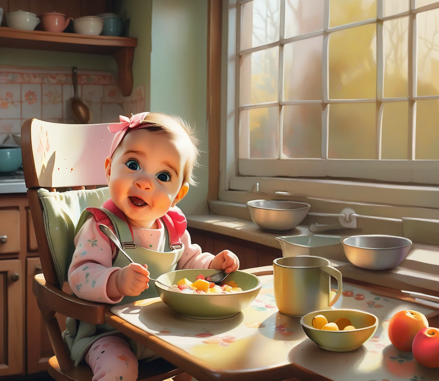 Helena descobrindo os alimentos
